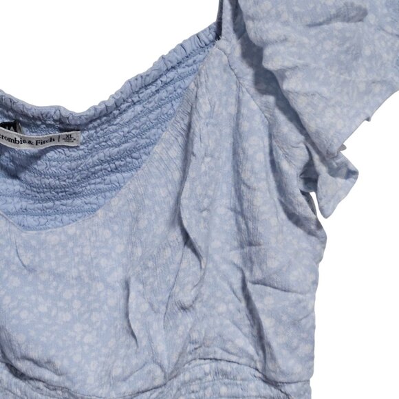 Abercrombie & Fitch Ruched Puff Sleeve Crop Top Womens Size XL Light Blue Shirt - Picture 3 of 6